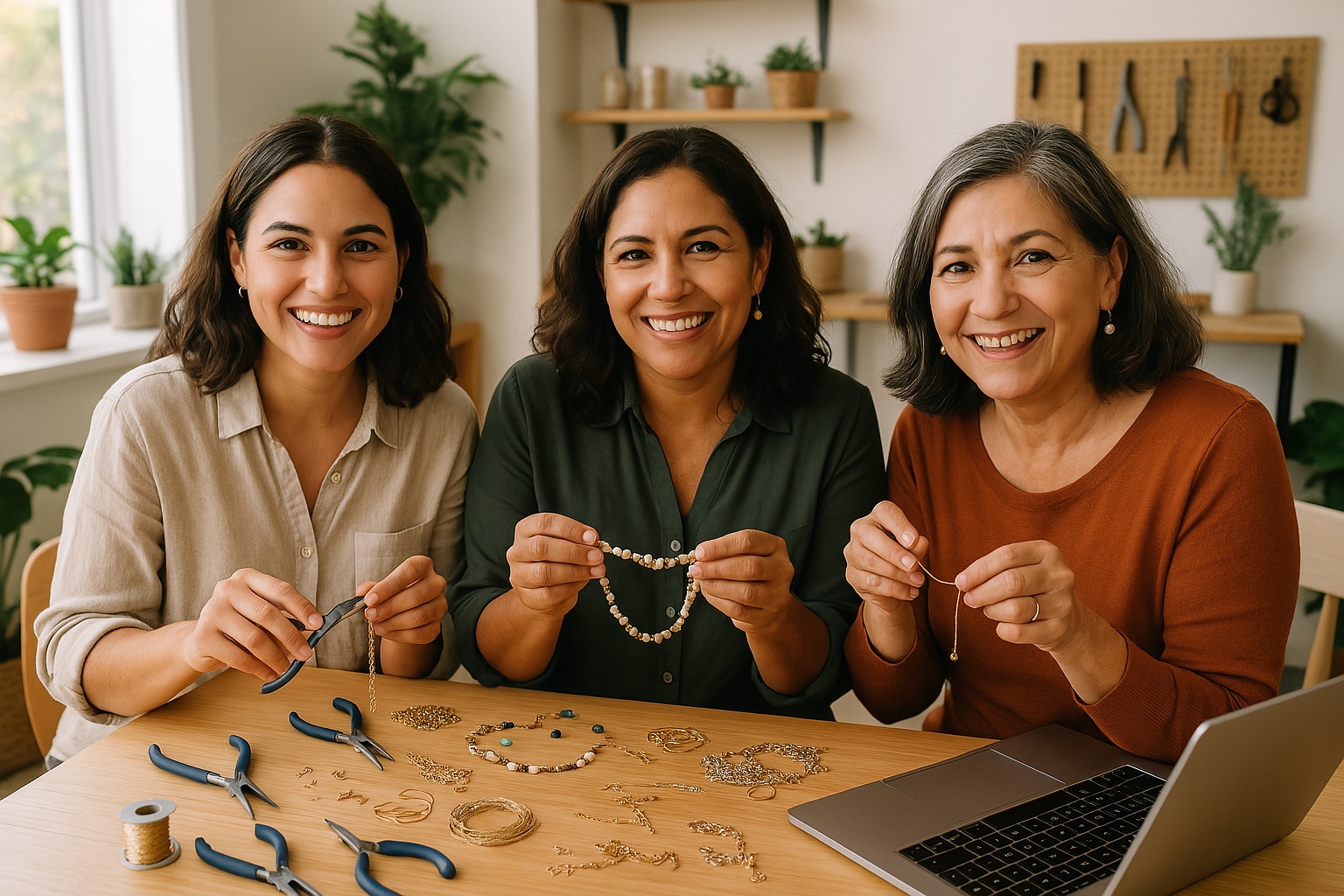 Three women smiling together